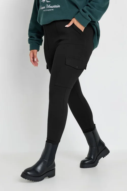 Yours Curve Black Cargo Pocket Leggings - 22 Image 1