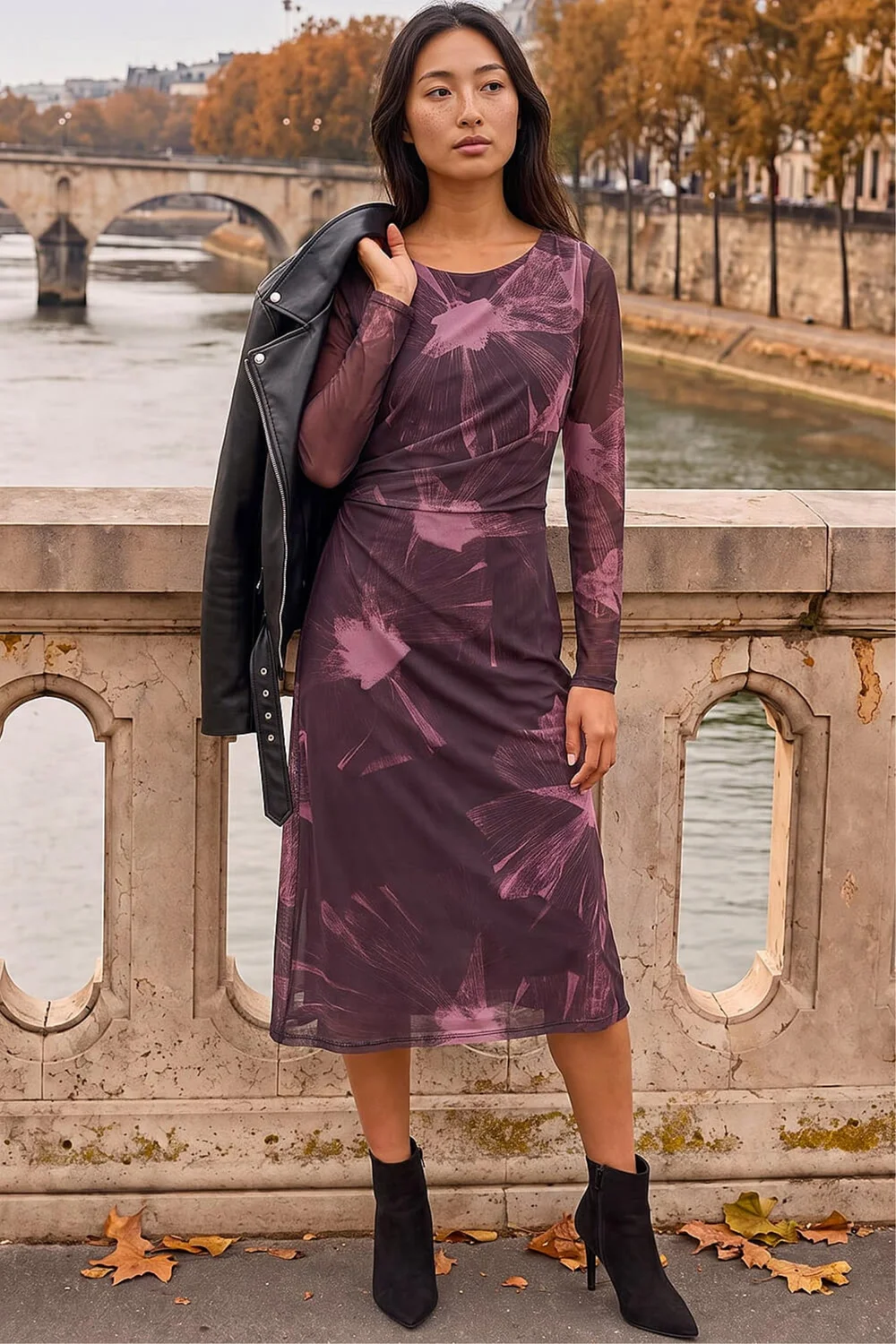 Roman Chocolate Petite Abstract Mesh Stretch Midi Dress - 12 Image 2
