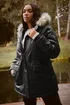 Yours Curve Black Waxed Faux Fur Trim Parka Coat - 14 Image 1