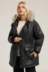 Yours Curve Black Waxed Faux Fur Trim Parka Coat - 14 Image 2