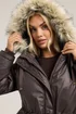Yours Curve Brown Waxed Faux Fur Trim Parka Coat - 18 Image 4