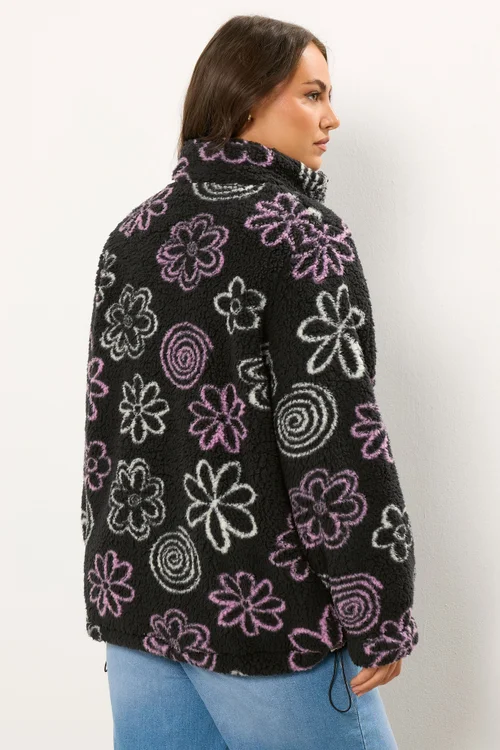 Yours Curve Black Floral Quarter Zip Fleece - 22-24 Image 3