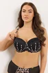 Yours Curve Black Lace Leopard Trim Padded Bra - 46D Image 1