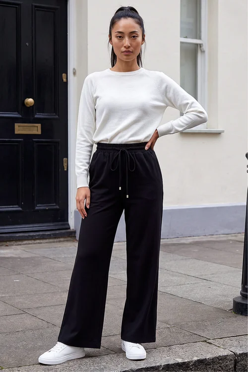 Roman Black Petite Drawstring Ponte Trouser - 18 Image 2