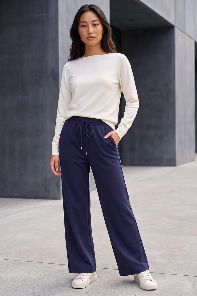 Roman Navy Petite Drawstring Ponte Trouser