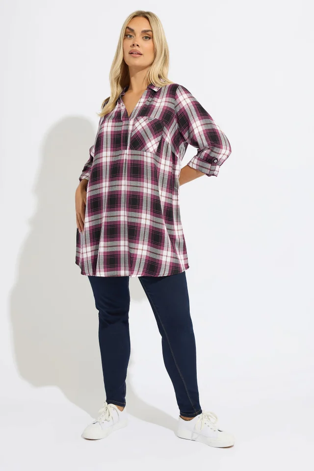 Yours Curve Black & Pink Check Overhead Shirt