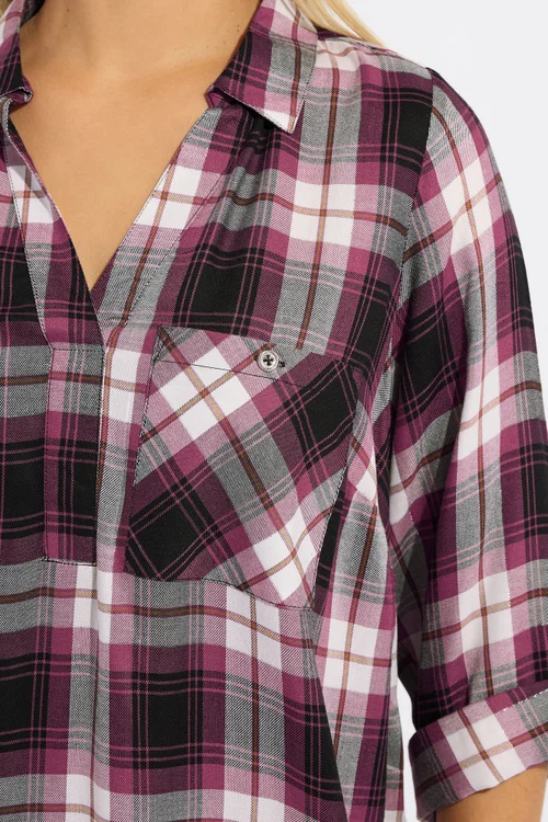 Yours Curve Black & Pink Check Overhead Shirt - Size 14 Image 4