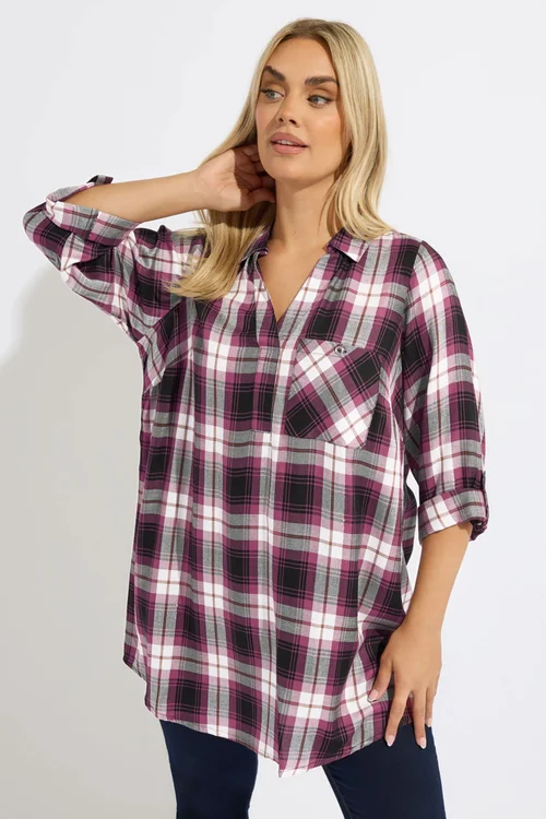 Yours Curve Black & Pink Check Overhead Shirt - Size 14 Image 1
