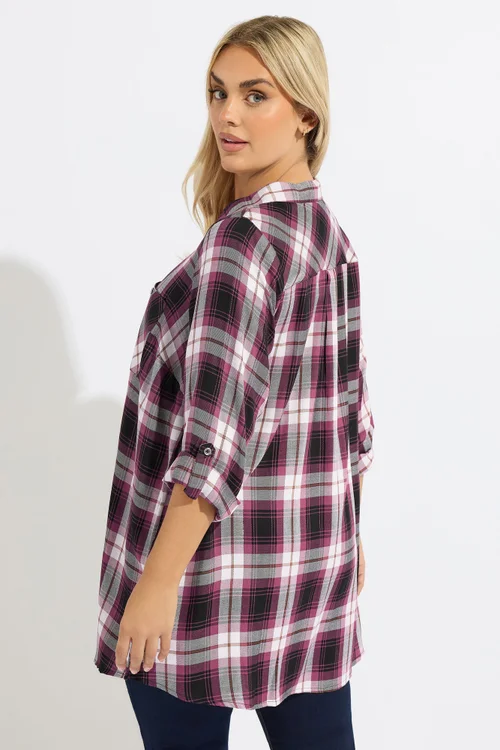 Yours Curve Black & Pink Check Overhead Shirt - Size 14 Image 3