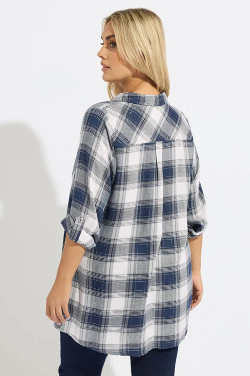 Yours Curve Navy Blue Check Overhead Shirt - Size 16 Image 3
