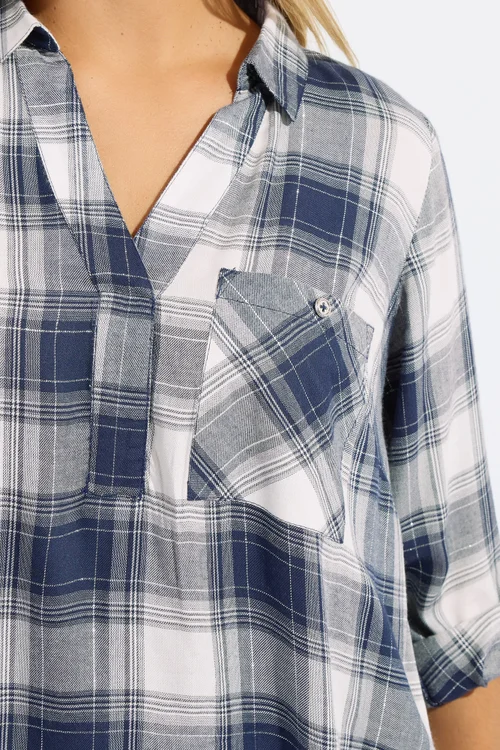 Yours Curve Navy Blue Check Overhead Shirt - Size 16 Image 4