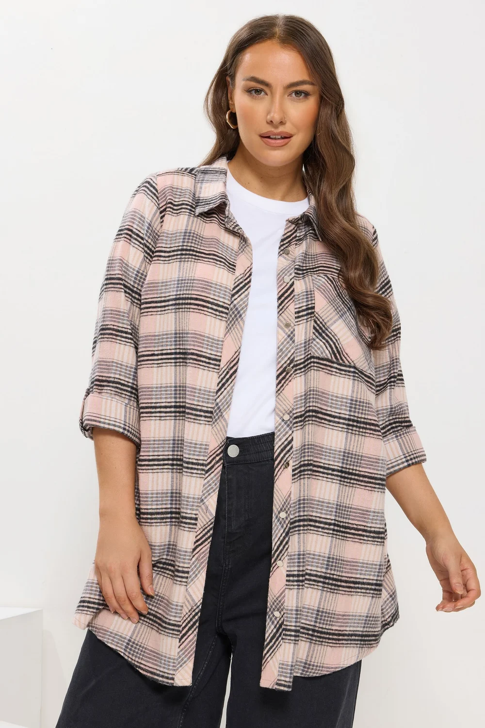 Yours Curve Pink Check Boyfriend Shirt - Size 20 Image 1