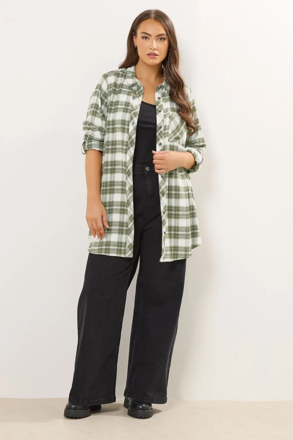 Yours Curve Khaki Green Check Boyfriend Shirt - Size 20 Image 2