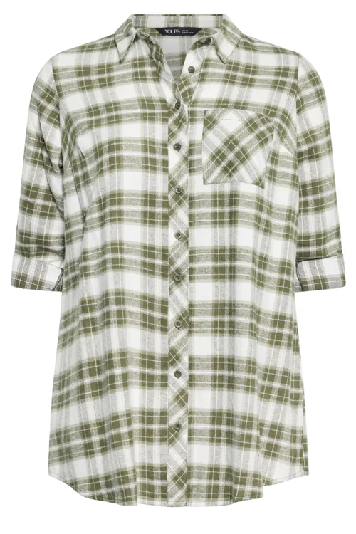 Yours Curve Khaki Green Check Boyfriend Shirt - 20 Image 5
