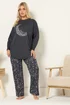 Yours Curve Charcoal Grey 'Night Sky' Wide Leg Pyjama Set - Size 26-28 Image 2