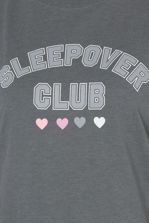 Yours Curve Grey 'Sleepover Club' Wide Leg Pyjama Set - Size 22-24 Image 4