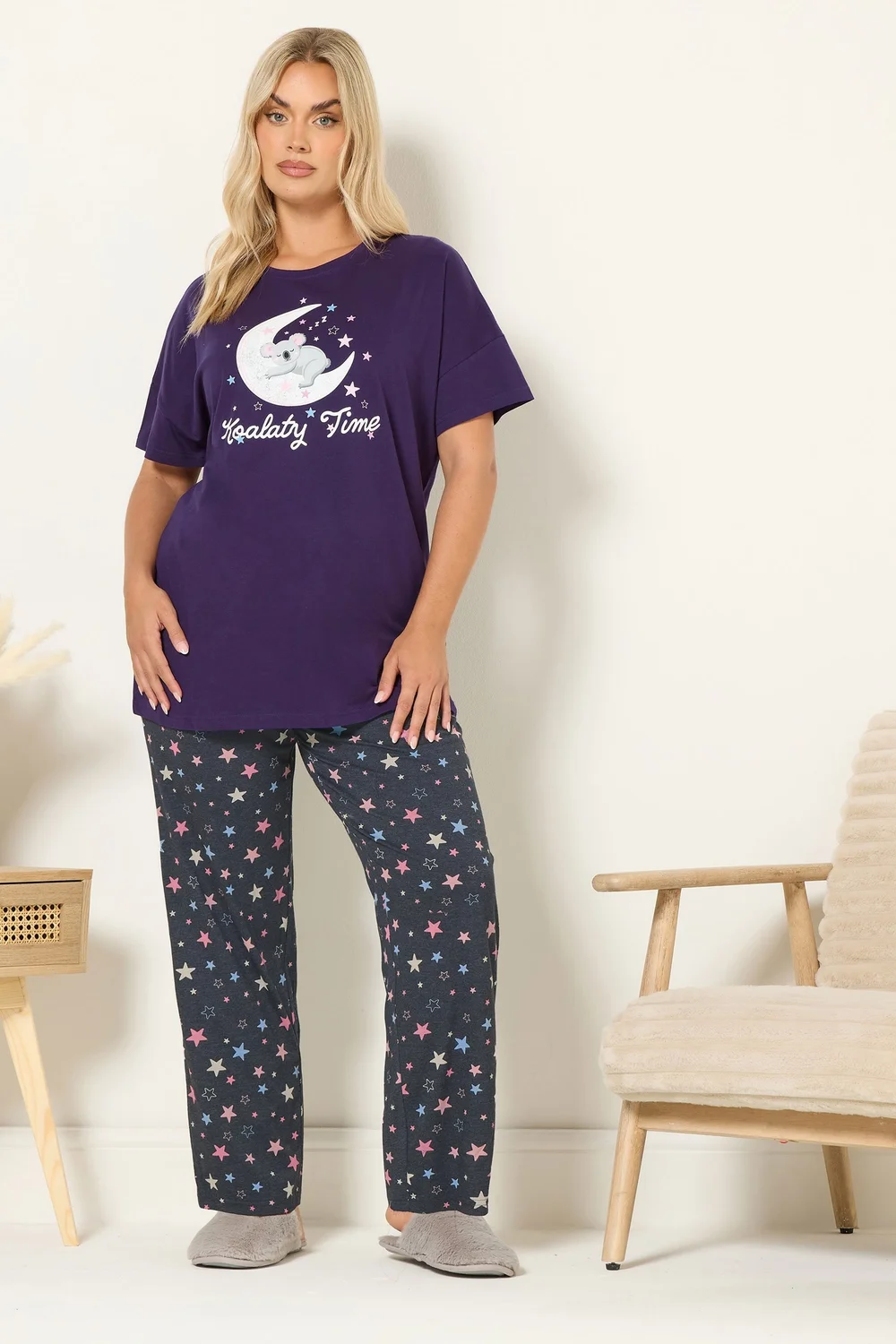 Yours Curve Purple 'Koalaty Time' Pyjama Set - Size 38-40 Image 1
