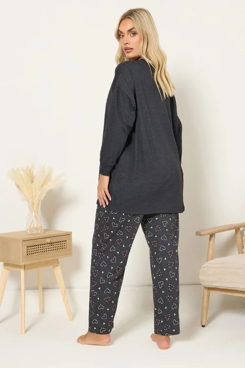 Yours Curve Charcoal Grey 'Hot Choc O'clock' Wide Leg Pyjama Set - Size 30-32 Image 3