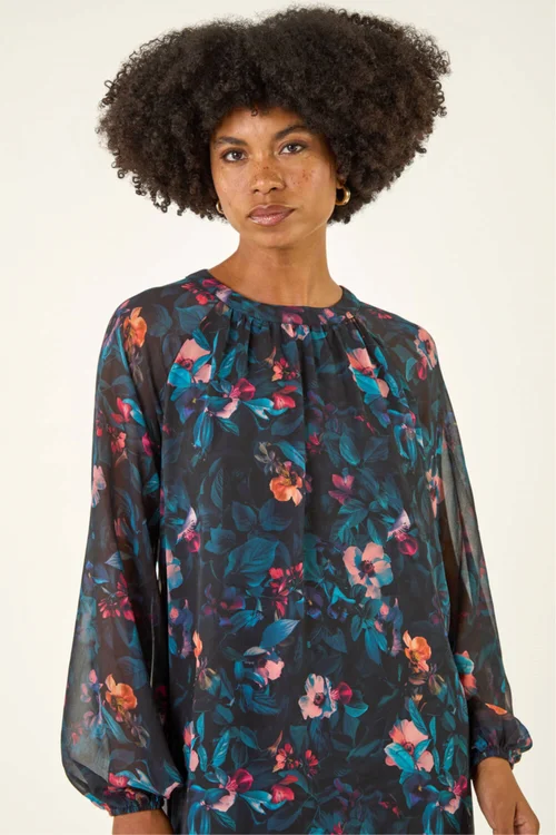 Roman Blue Floral Print Swing Dress - 16 Image 4