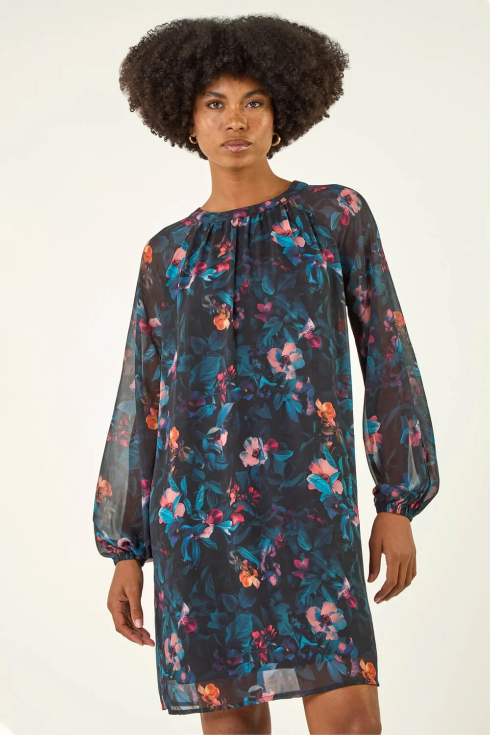 Roman Blue Floral Print Swing Dress - 16 Image 2