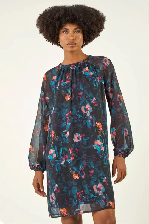 Roman Blue Floral Print Swing Dress - 16 Image 2