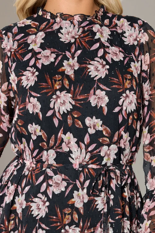 Yours London Curve Black Floral Dobby Ruffle Mini Dress - 20 Image 4