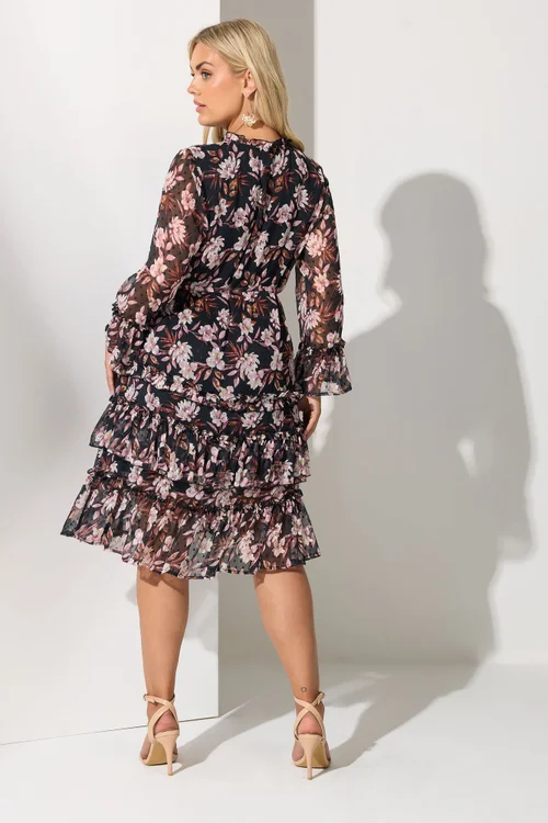 Yours London Curve Black Floral Dobby Ruffle Mini Dress - 20 Image 3