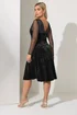 Yours London Curve Black Velvet Mesh Sleeve Skater Dress - Size 16 Image 3