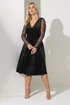 Yours London Curve Black Velvet Mesh Sleeve Skater Dress - Size 16 Image 2