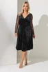Yours London Curve Black Velvet Mesh Sleeve Skater Dress - Size 16 Image 1
