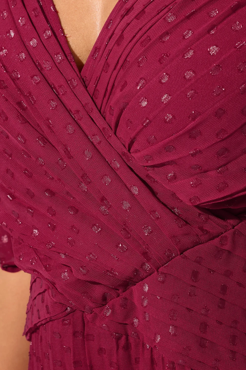 Yours London Curve Red Metallic Dobby Pleated Wrap Dress - 24 Image 4