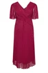 Yours London Curve Red Metallic Dobby Pleated Wrap Dress - 24 Image 5