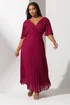 Yours London Curve Red Metallic Dobby Pleated Wrap Dress - 24 Image 1