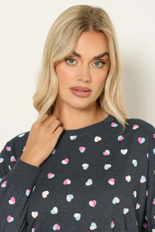 Yours Curve Grey Heart Long Sleeve Nightdress - Size 18-20 Image 4