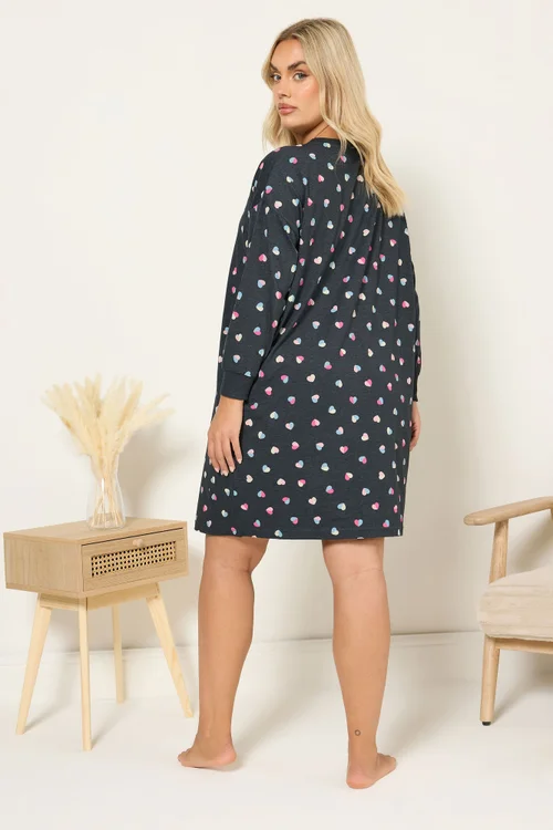 Yours Curve Grey Heart Long Sleeve Nightdress - Size 18-20 Image 3