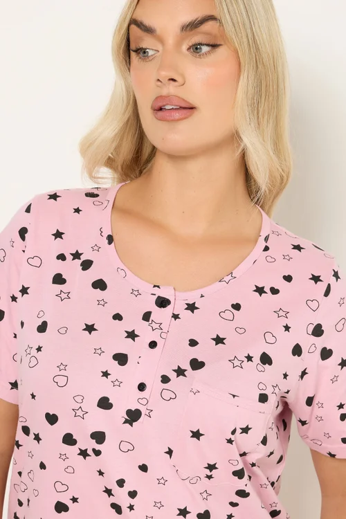 Yours Curve Pink Heart & Star Print Placket Nightdress - Size 26-28 Image 4