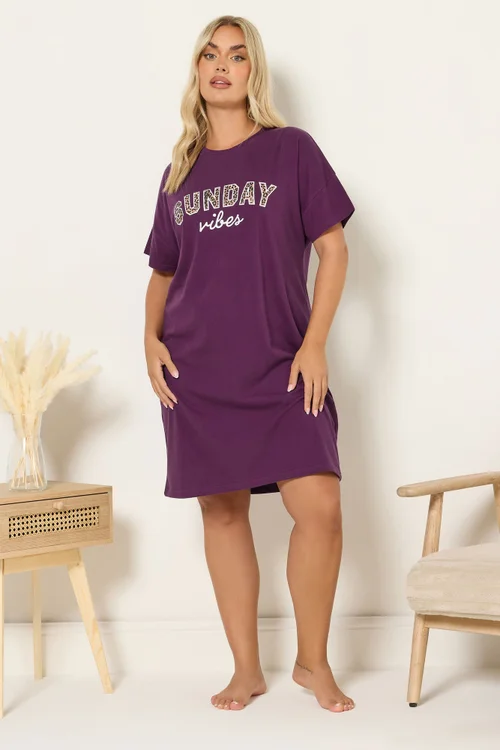Yours 2 Pack Curve Burgundy Red 'Sunday Vibes' Sleep Tee Nightdresses - Size 22-24 Image 2