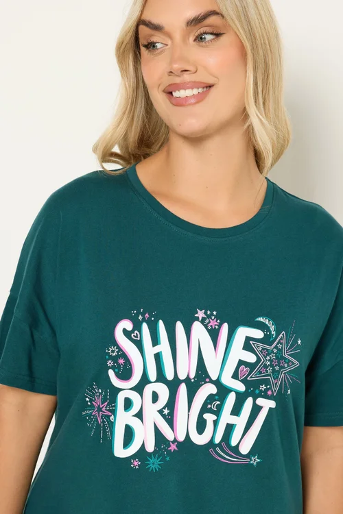 Yours Curve Green 'Shine Bright' Sleep Tee Nightdress - Size 26-28 Image 4