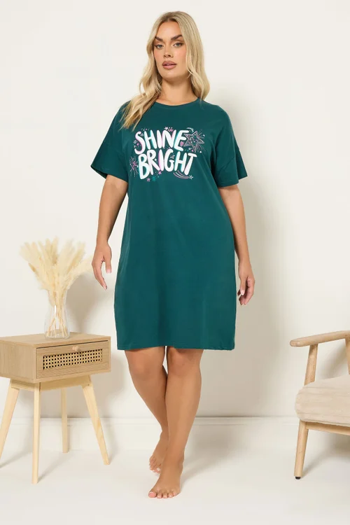Yours Curve Green 'Shine Bright' Sleep Tee Nightdress - Size 26-28 Image 2