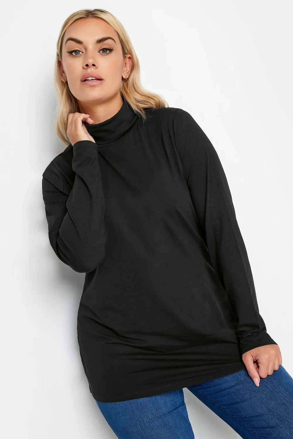 Yours Curve Black Long Sleeve Turtle Neck Top - Size 26-28 Image 1