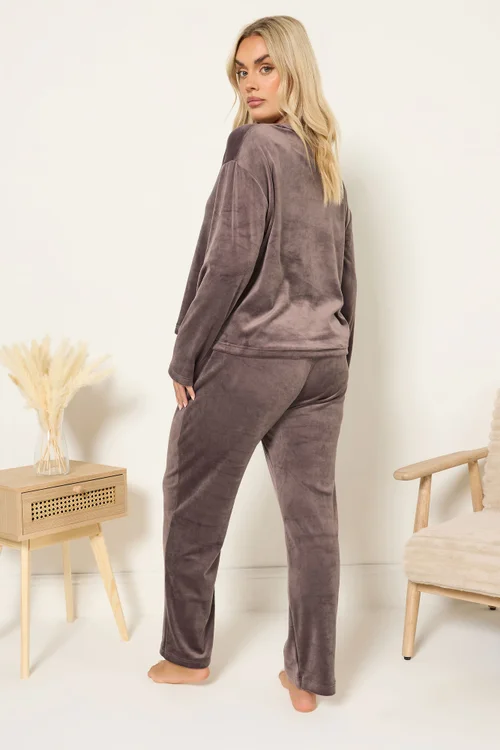Yours Curve Brown Super Luxe Pyjama Set - Size 26-28 Image 3