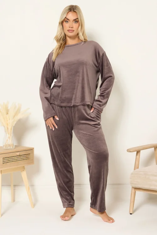 Yours Curve Brown Super Luxe Pyjama Set - Size 26-28 Image 1