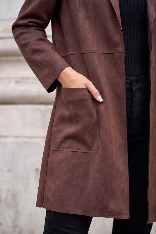 Roman Chocolate Petite Faux Suede Pocket Jacket - 16 Image 4