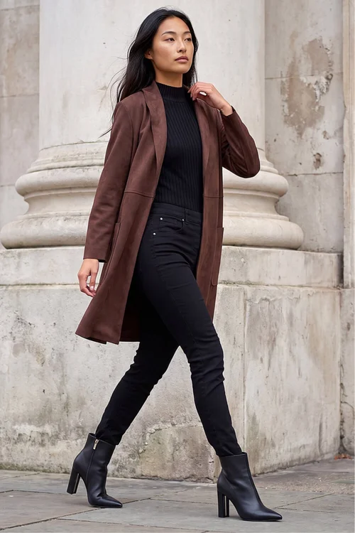 Roman Chocolate Petite Faux Suede Pocket Jacket - 16 Image 3