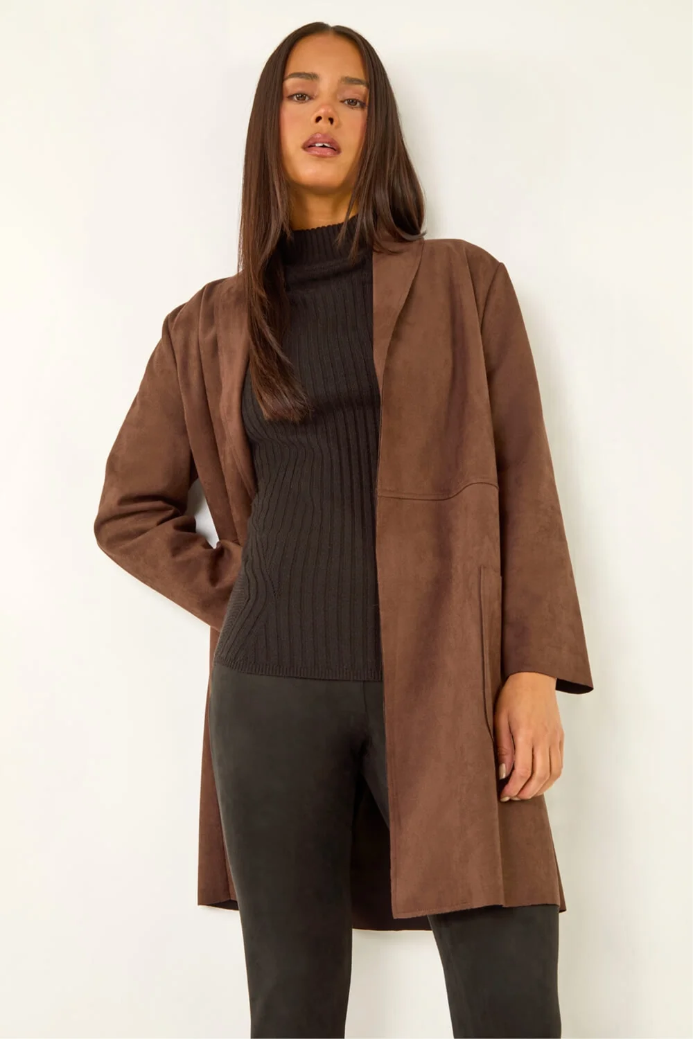 Roman Chocolate Petite Faux Suede Pocket Jacket - 16 Image 1