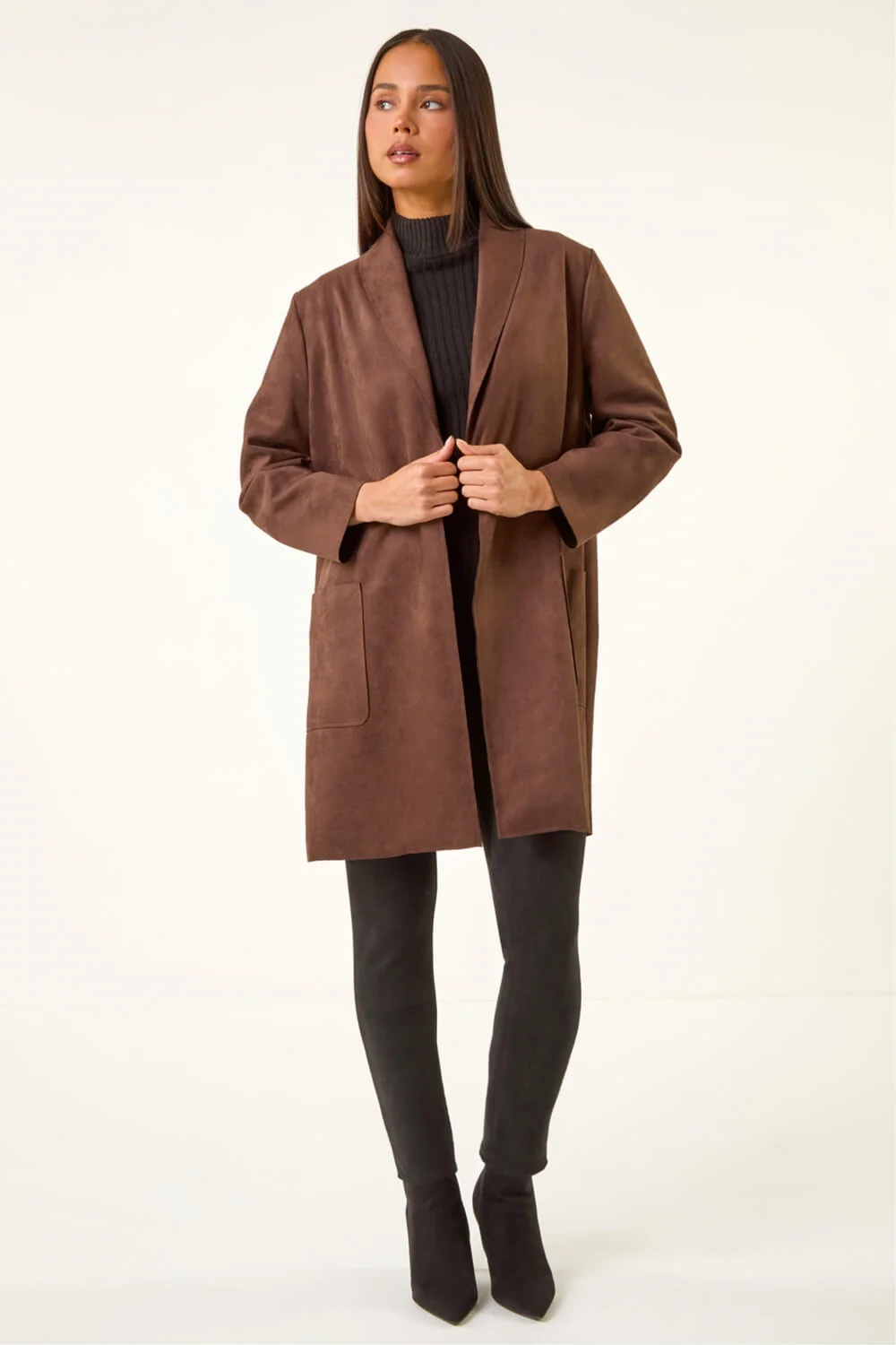 Roman Chocolate Petite Faux Suede Pocket Jacket - 16 Image 2