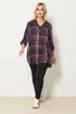 Yours Curve Navy Blue & Pink Check Overhead Shirt - Size 26-28 Image 2