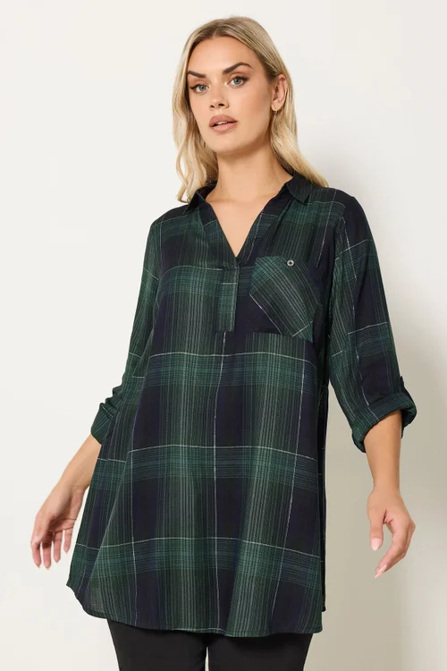 Yours Curve Dark Green Check Overhead Shirt - Size 20 Image 1