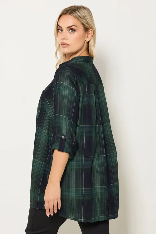 Yours Curve Dark Green Check Overhead Shirt - Size 20 Image 3