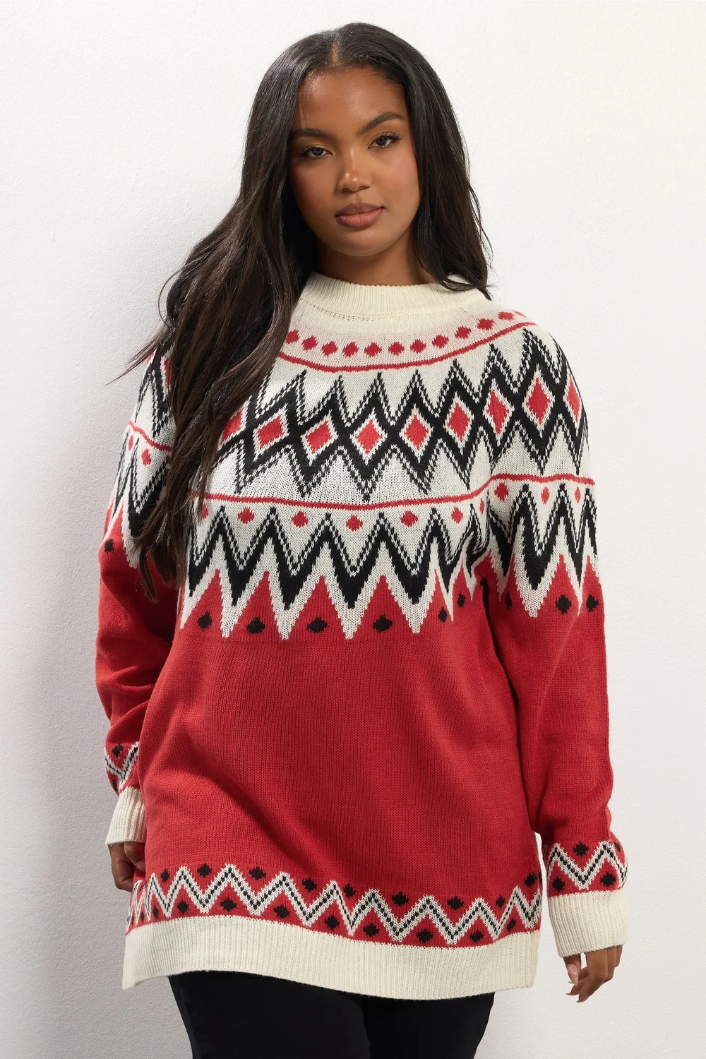 Yours Curve Red Fairisle Knitted Jumper - Size 14-16 Image 2